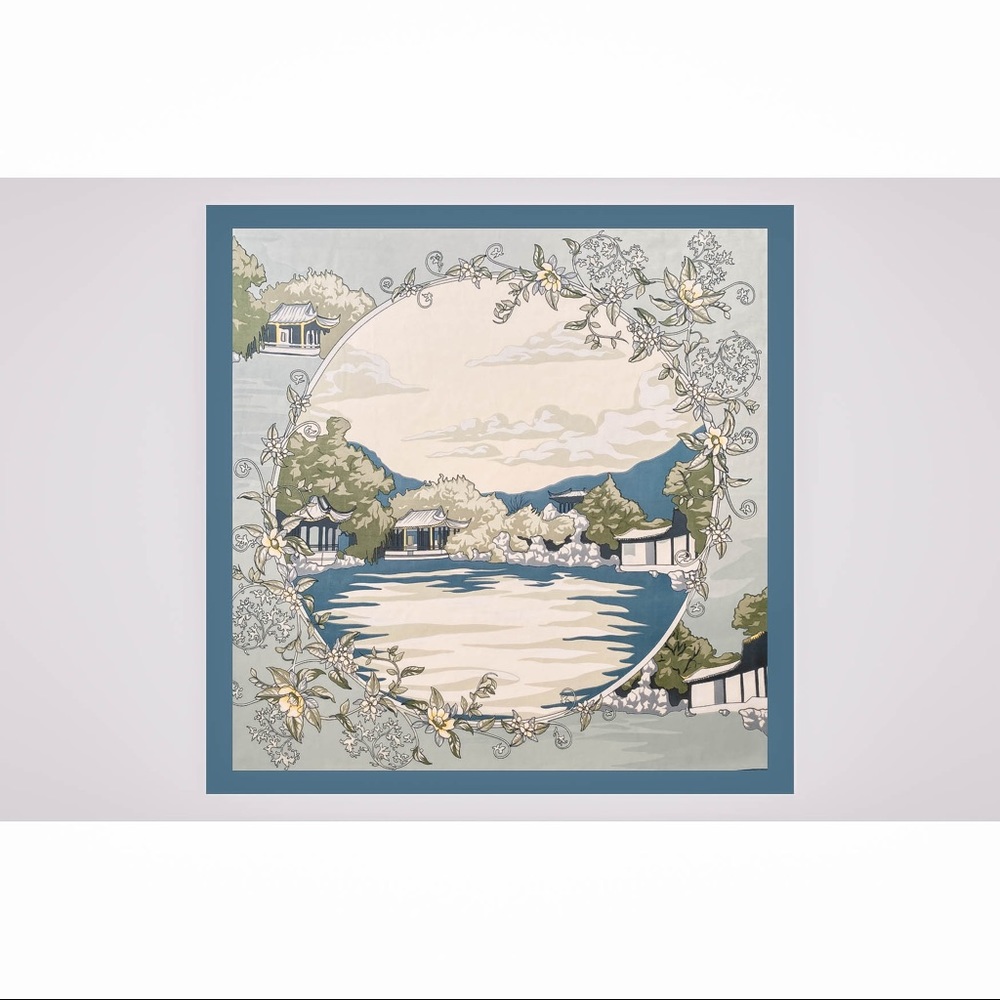 🆕 bule chinese painting square scarf/wrap